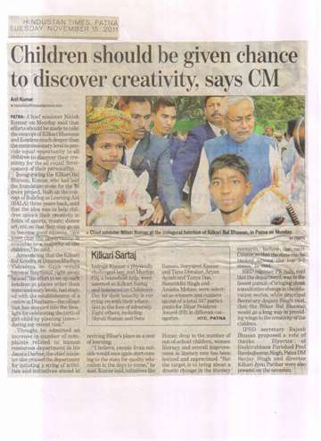 Hindustan Times 15nov 2011 the inaugual of kilkari bihar bal bhawan