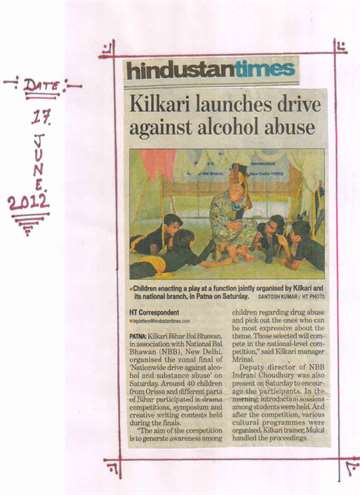 Hindustan 17 june 2012 Kilkari launches drive against alcohol abuse