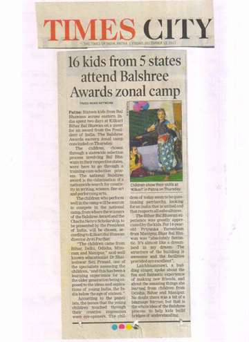 The times of india 13 dec 2013 16kids from 5 states attend balshree award zonal comp