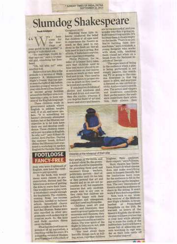 Times of india 22 sep 2013 children play english thater slumdog shakespeare