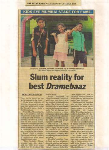 The Telegraph 14 oct 2015 Abhiskhek ,kushbu and kartik raj select for india best dramebaaz