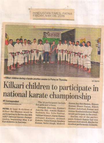 Hindustan times 6 may 2016 Kilkari children to participate in national karate championship